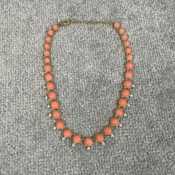 Ann Taylor Goldtone Collar Necklace Coral Pink Glass Fashion - Picture 1 of 3